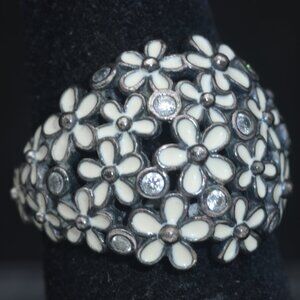 Pandora - Vintage Sterling Silver CZ Floral Dome Ring - Size 6